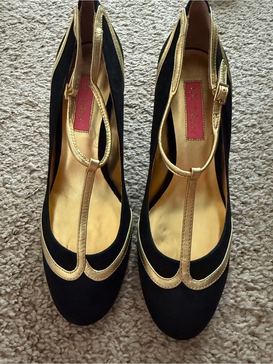 Betsey Johnson Shoes - Betsey Johnson Black and Gold T-Strap Heels